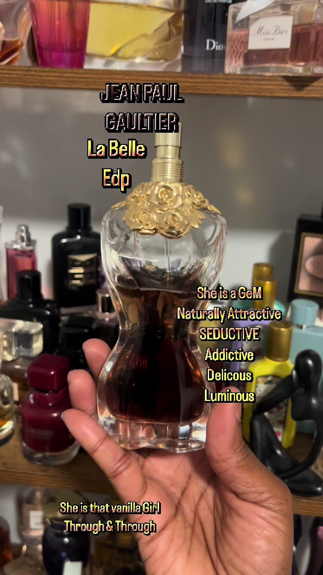 JEAN PAUL GAULTIER  La Belle edp  She’s still that girl! She will always be that girl! NOTES:::: Bergamot Green pear Vanilla pod  She ignites CONFIDENCE  She attracts and demands attention every where she goes  She exudes FEMININITY  She is juicy, mouth watering irresistible  She is enchanting and creates an UNFORGETTABLE impression ⭐️⭐️ #vanillaperfume  #vanillagirl  #smellgood  #perfumetok 