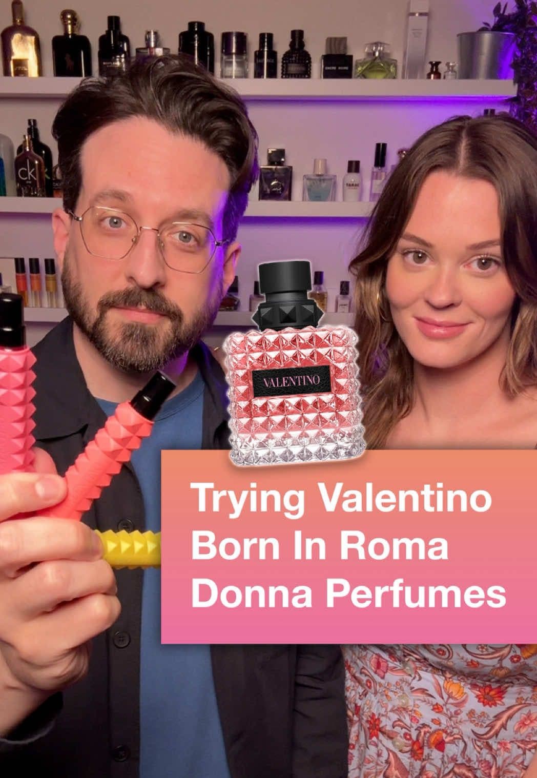 @Katie B is back to try some Valentino Born In Roma Donna perfumes: Original, Yellow Dream, Coral Fantasy.  @Valentino.Beauty #borninroma #womensperfume #designerfragrance #perfumetiktok #fragrancetok 