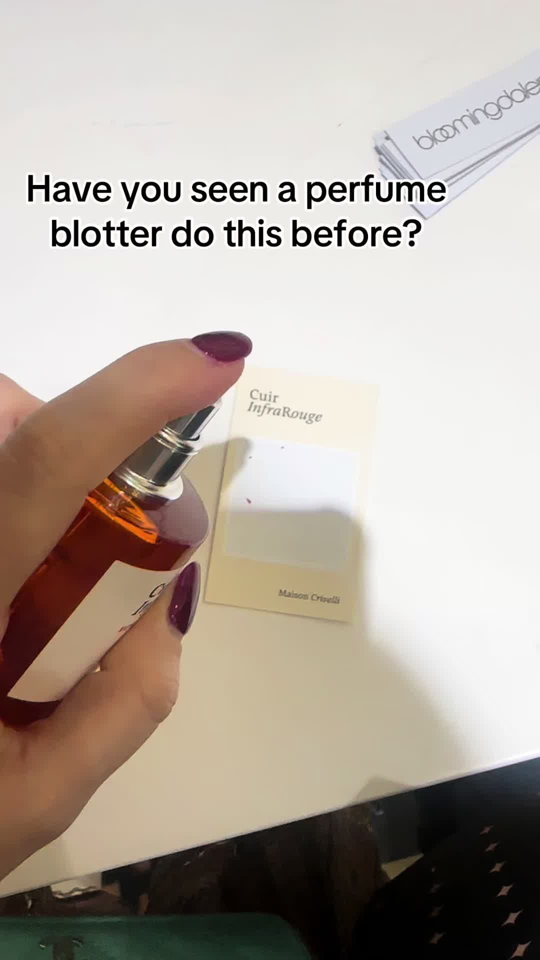 @Maison Crivelli blotters are a masterpiece! When you spray the perfume, it reveals an image of one of the key ingredients shown under a microscope #cuirinfrarouge #maisoncrivelli #perfumetester #perfumetok 