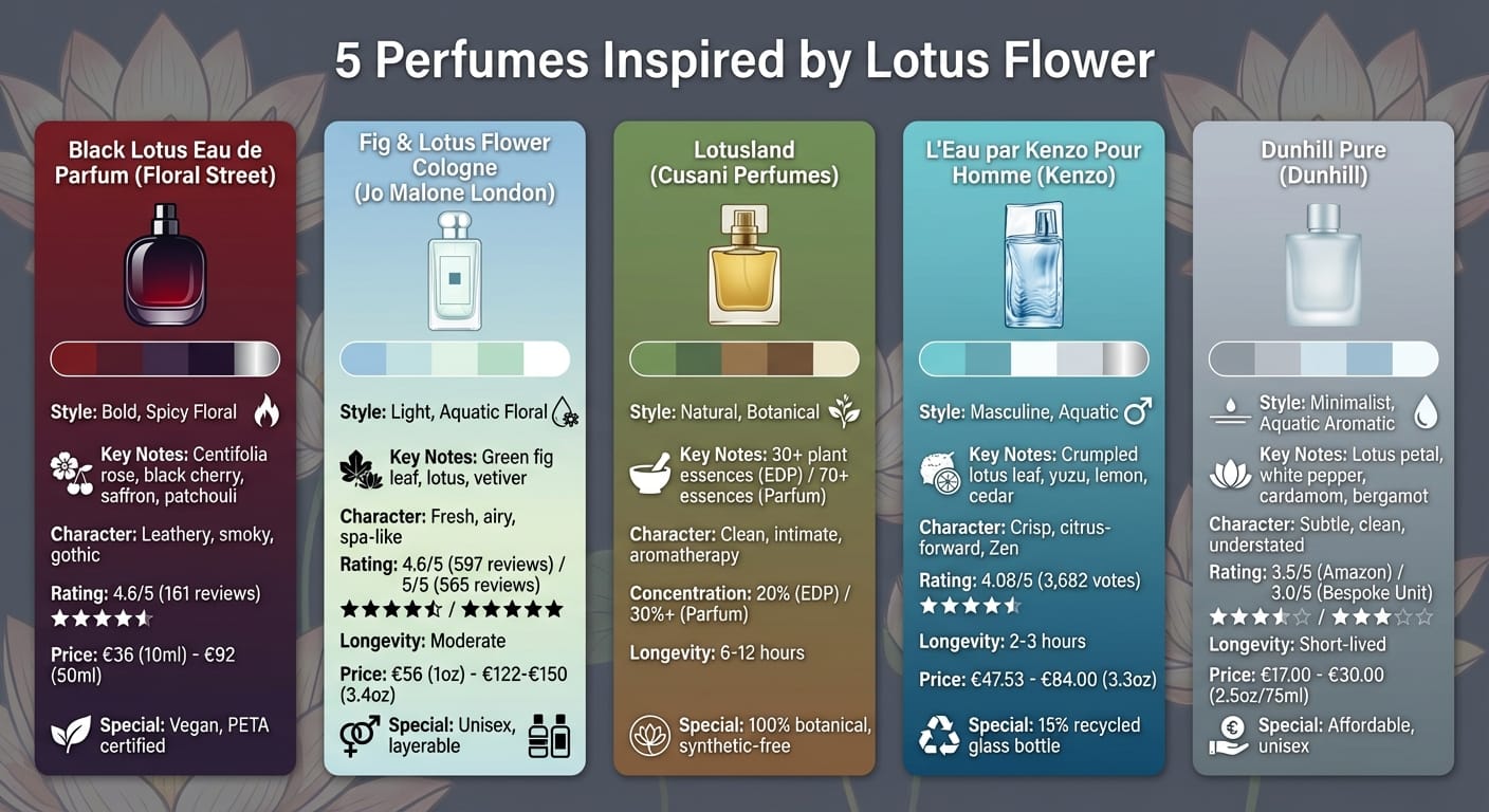 Comparison of 5 Lotus Flower Perfumes: Notes, Longevity, and Price