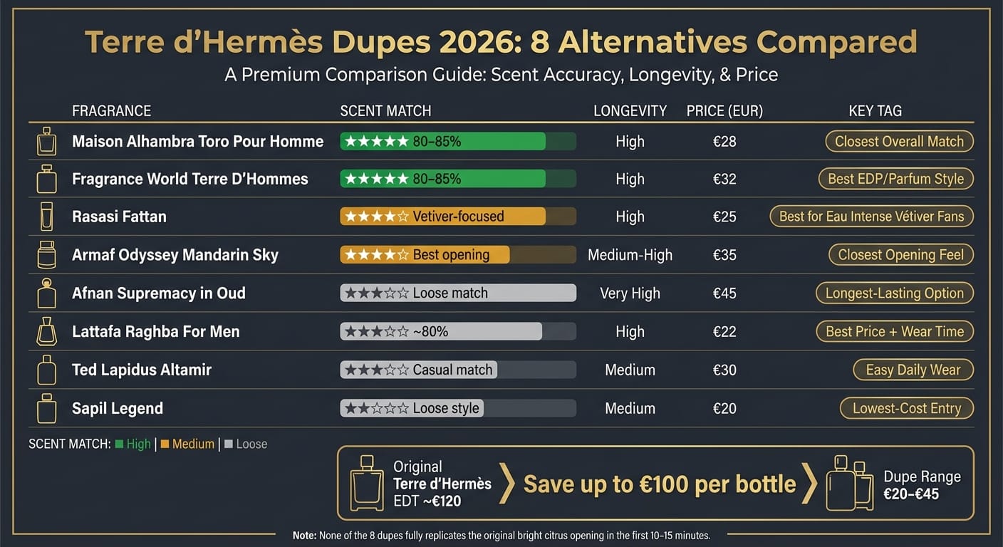 Terre d'Hermès Dupes Compared: Price, Scent Match & Longevity