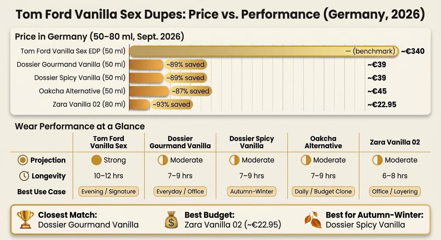 Clone Tom Ford Vanilla Sex: Comparatie pret vs. performanta 2026