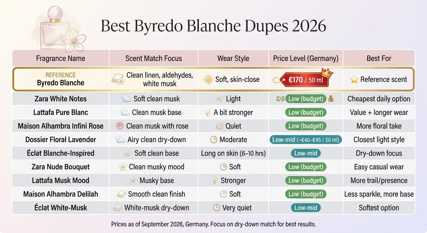 Byredo Blanche Dupes 2026: Price & Match Comparison